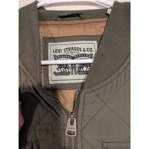 Levi Strauss Quilted Olive Green Bomber Jacket Full Zip Nylon Mens Large 25x27 - Picture 5 of 10